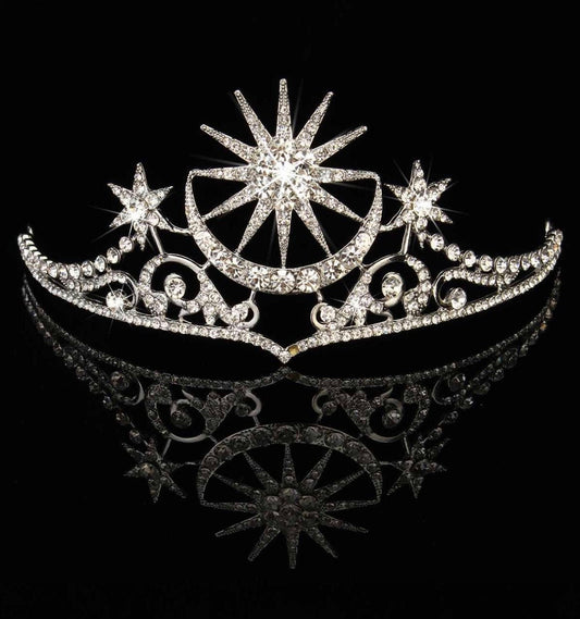 Art Nouveau / ART DECO / Acotar Style Moon and Stars Tiara, Feyre Archeron Style, Velaris Style Crown, b-day gift crowns, rhinestone tiaras