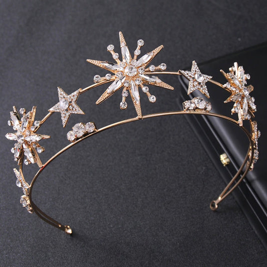 ART DECO Double Tiara Rhinestone Crown Vintage-Style Burlesque Wedding Bride princess queen tiaras stars Hedy star crown festival headpiece